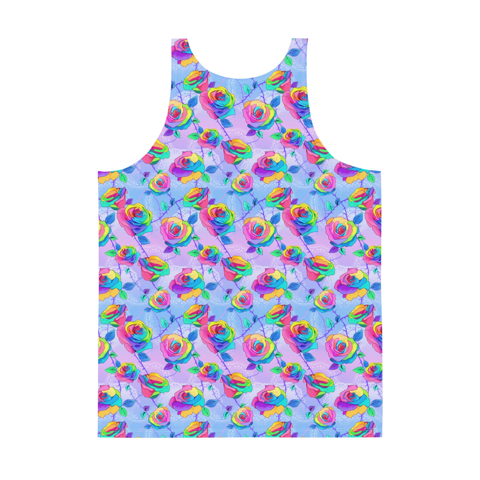 Colorful men's Enchanted Rose Tank Top, perfect for workouts or nights out, featuring a vibrant design and soft material.