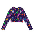 Colorful Monster Party Long-sleeved Crop Top, eco-friendly design perfect for athleisure and sports. Stylish and comfortable fit.