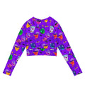 Vibrant Monster Party Long-sleeved Crop Top with eco-friendly fabric, perfect for sports and athleisure.