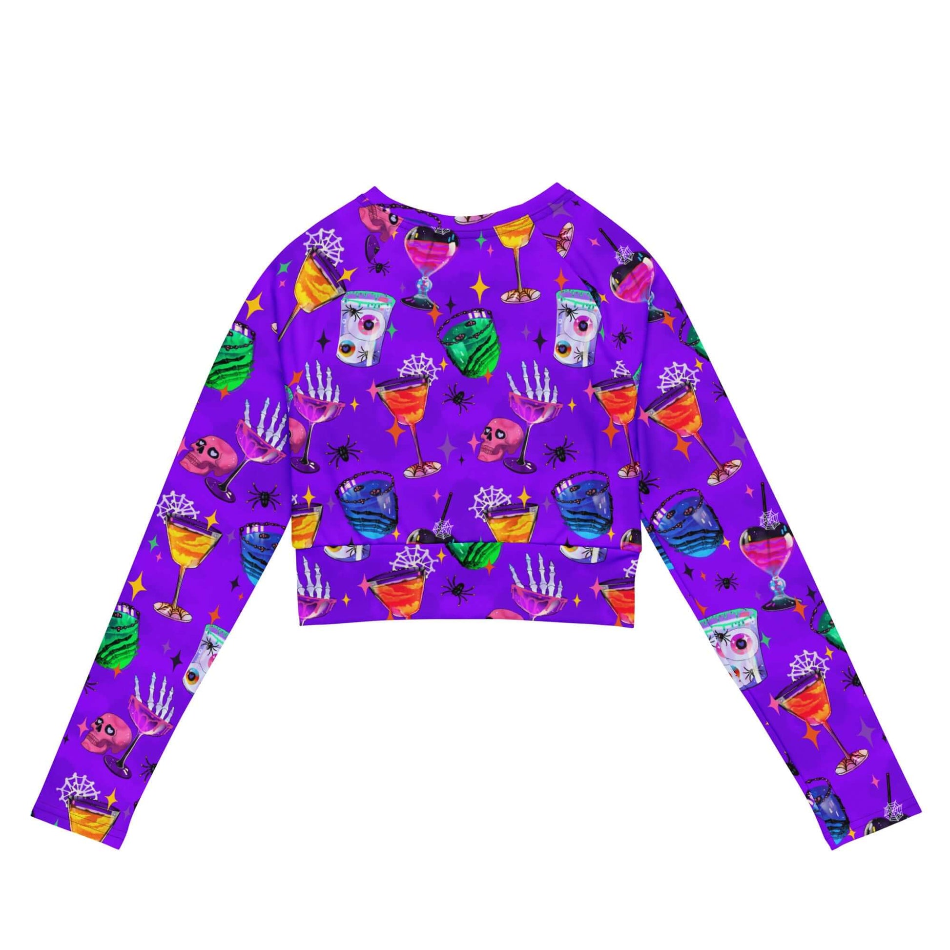Vibrant Monster Party Long-sleeved Crop Top with eco-friendly fabric, perfect for sports and athleisure.