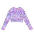Bright and colorful Glitter Gains Long-sleeved Crop Top, perfect for athleisure and eco-friendly fashion.