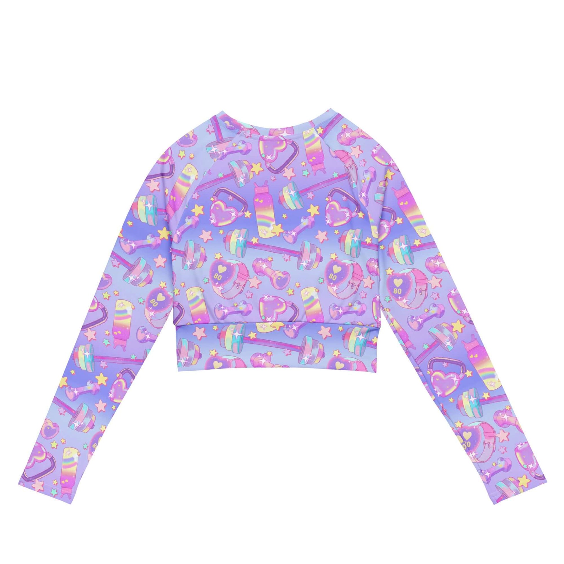 Bright and colorful Glitter Gains Long-sleeved Crop Top, perfect for athleisure and eco-friendly fashion.