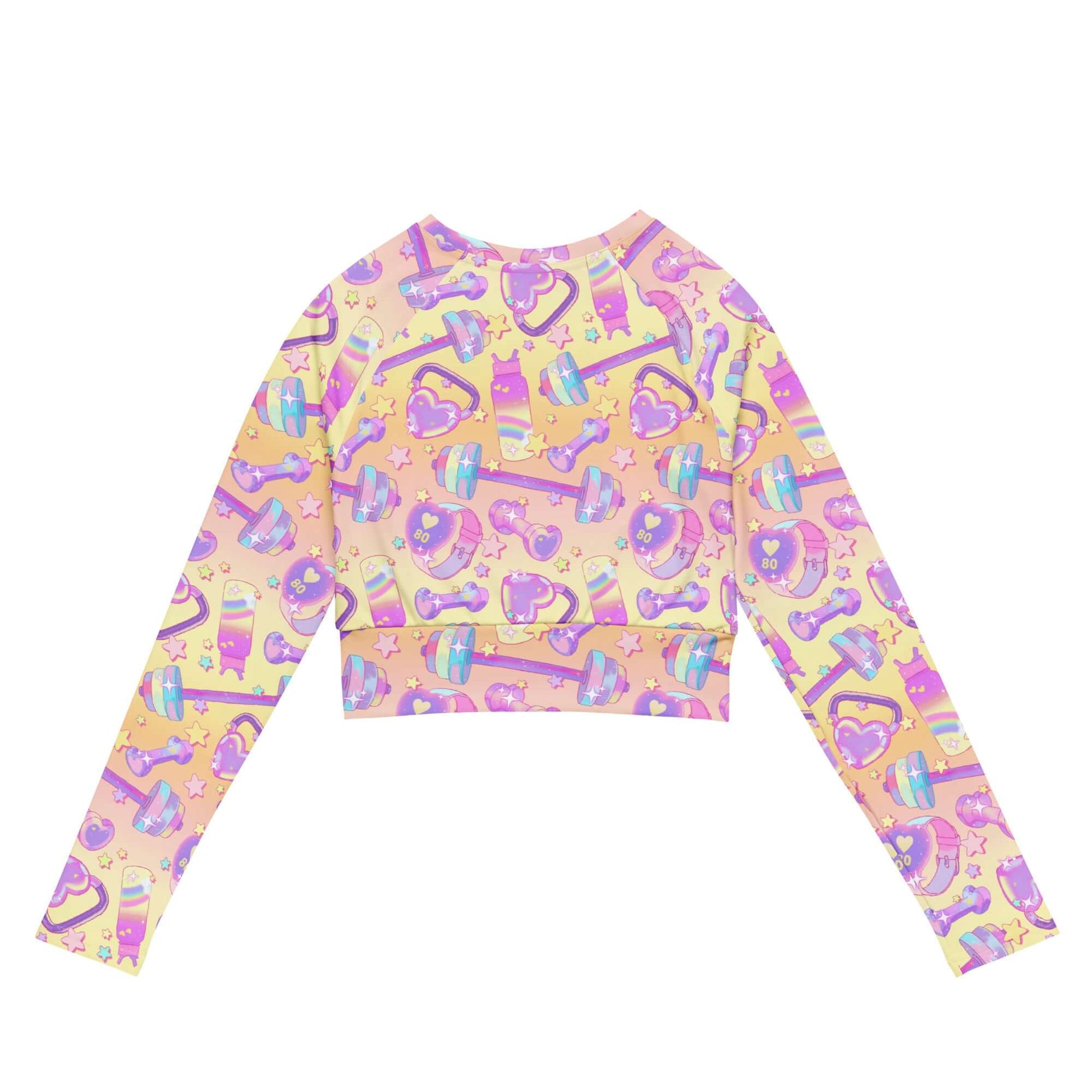 Colorful Glitter Gains Long-sleeved Crop Top made from recycled materials, perfect for athleisure and sportswear.