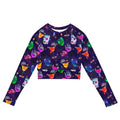 Vibrant Monster Party Long-sleeved Crop Top, perfect for eco-friendly athleisure and stylish comfort.
