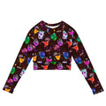 Colorful Monster Party Long-sleeved Crop Top, eco-friendly and perfect for sports or casual wear. Stylish and comfortable fit.