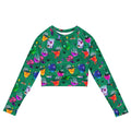 Bright and playful Monster Party Long-sleeved Crop Top, perfect for eco-friendly athleisure and sports outfits.
