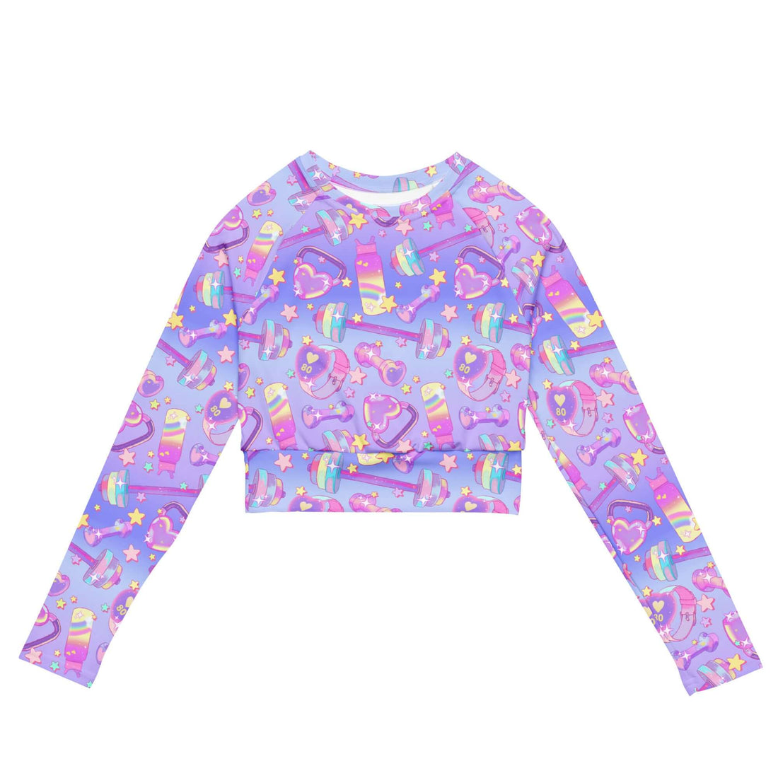 Colorful Glitter Gains Long-sleeved Crop Top made from recycled materials, perfect for sports and athleisure wear.