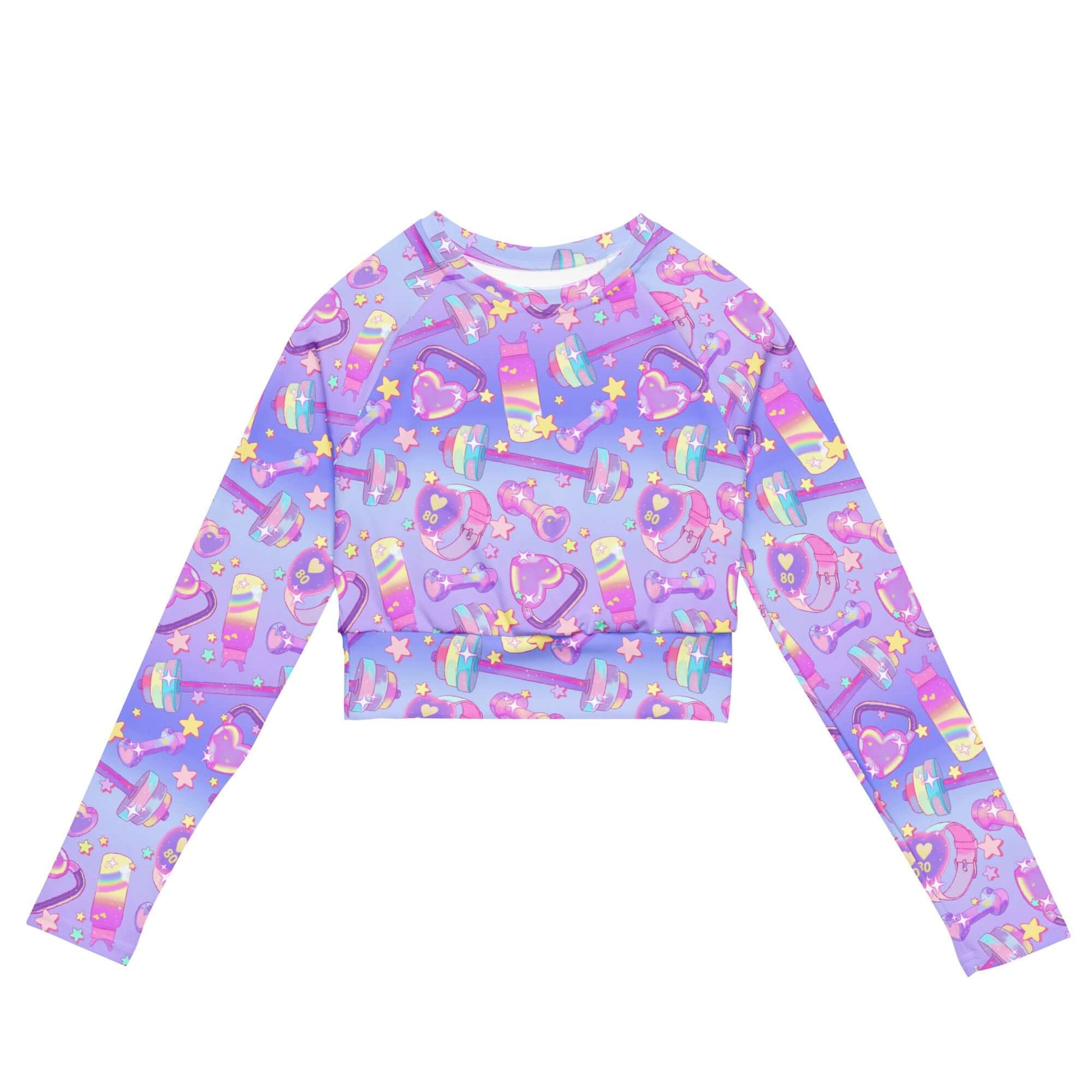 Colorful Glitter Gains Long-sleeved Crop Top made from recycled materials, perfect for sports and athleisure wear.