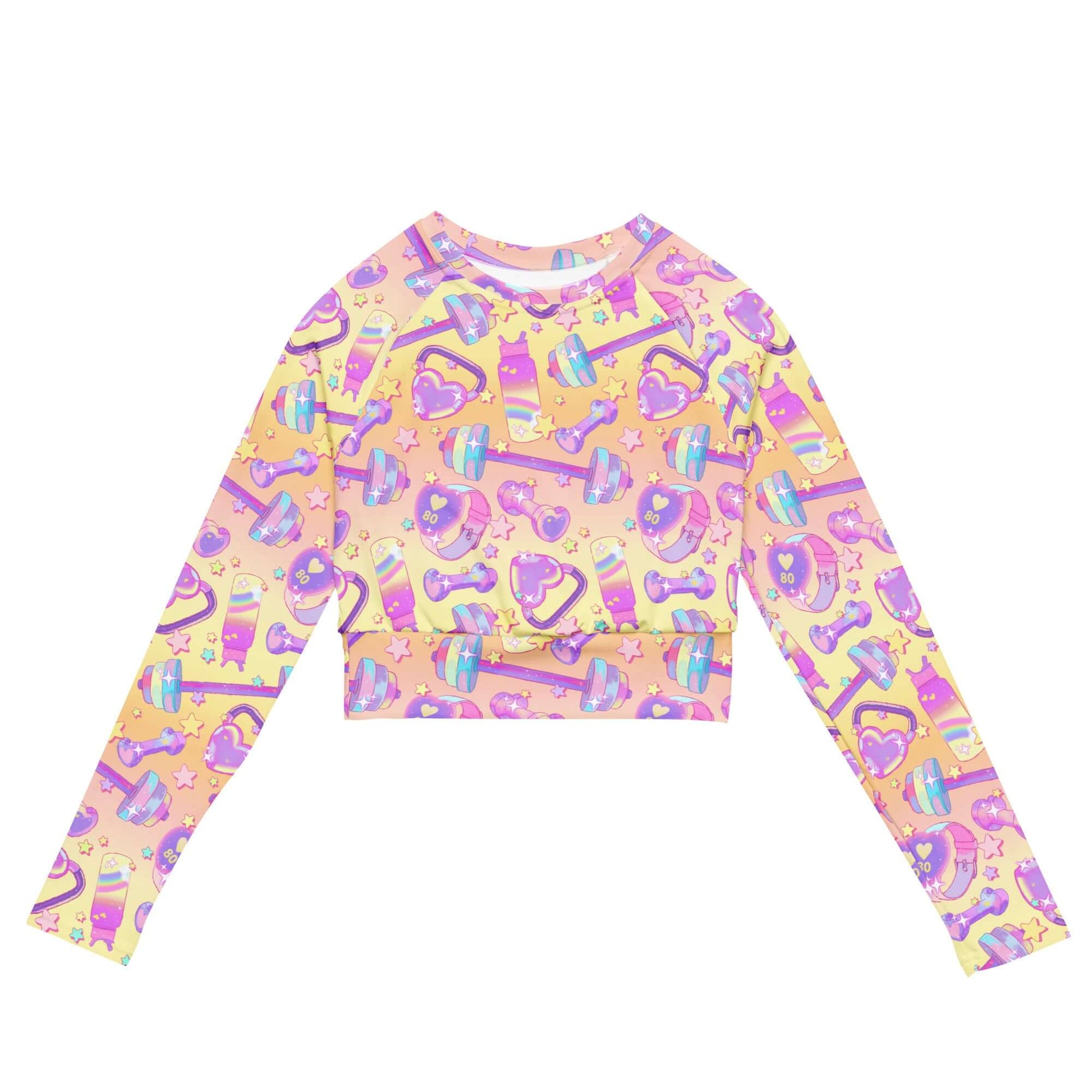 Bright and playful, the Glitter Gains Long-sleeved Crop Top features eco-friendly materials perfect for athleisure.