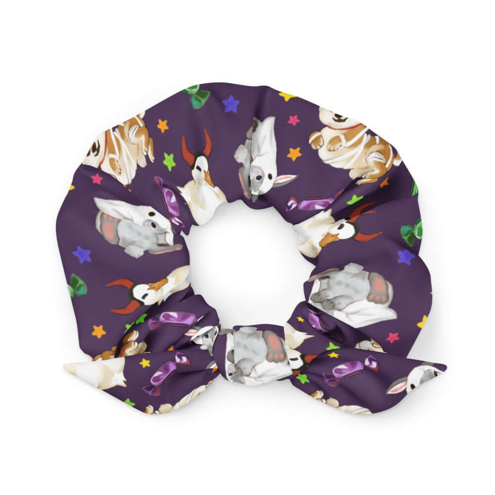 Cute Trick or Treaters Scrunchie featuring playful designs, perfect for Halloween outfits. Grab yours for festive fun!