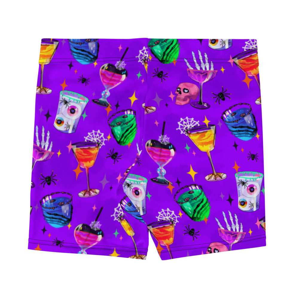 Freaky-fun Monster Party Shorts featuring vibrant drink designs, perfect for workouts and stylish outings.