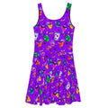 Vibrant Monster Party Skater Dress featuring fun patterns, perfect for showcasing your unique style at any event.