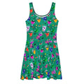 Colorful Monster Party Skater Dress featuring fun designs, perfect for showcasing your inner ghoul at any festive occasion.