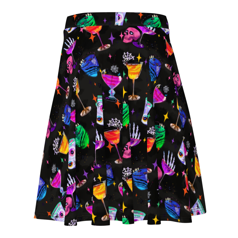 Spook up your style this Halloween with the Monster Party Skater Skirt featuring vibrant, fun designs.