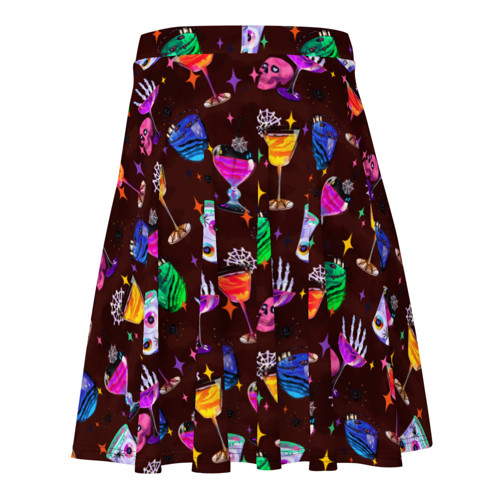 Get stylish this Halloween in the Monster Party Skater Skirt, featuring a vibrant print perfect for festive fun.