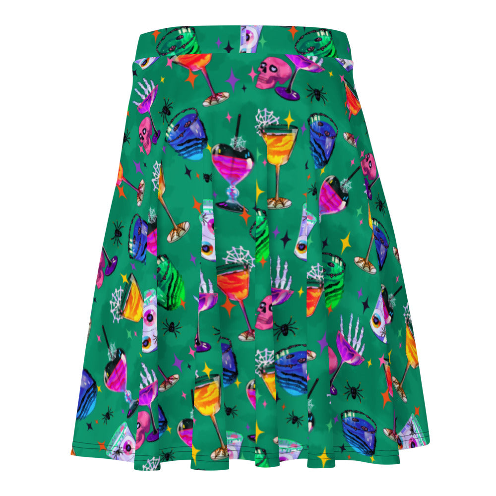 Bright and fun Monster Party Skater Skirt, perfect for Halloween style with playful patterns and a flared cut.