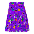 Colorful Monster Party Skater Skirt featuring spooky designs, perfect for Halloween fun and stylish flair.