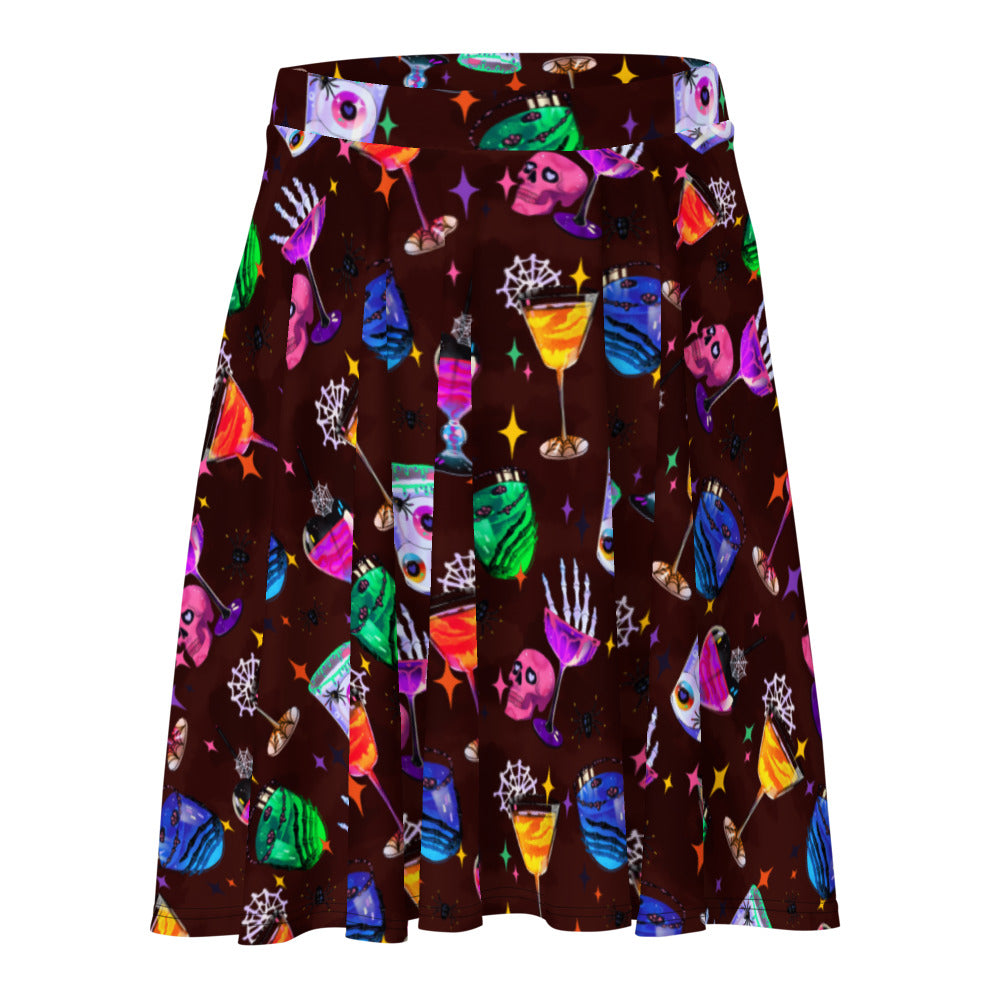 Spooky and stylish, the Monster Party Skater Skirt features vibrant Halloween designs perfect for festive occasions.