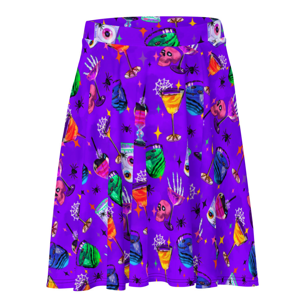 Shop the Monster Party Skater Skirt, featuring a fun Halloween design in soft fabric for a stylish, spooky look.