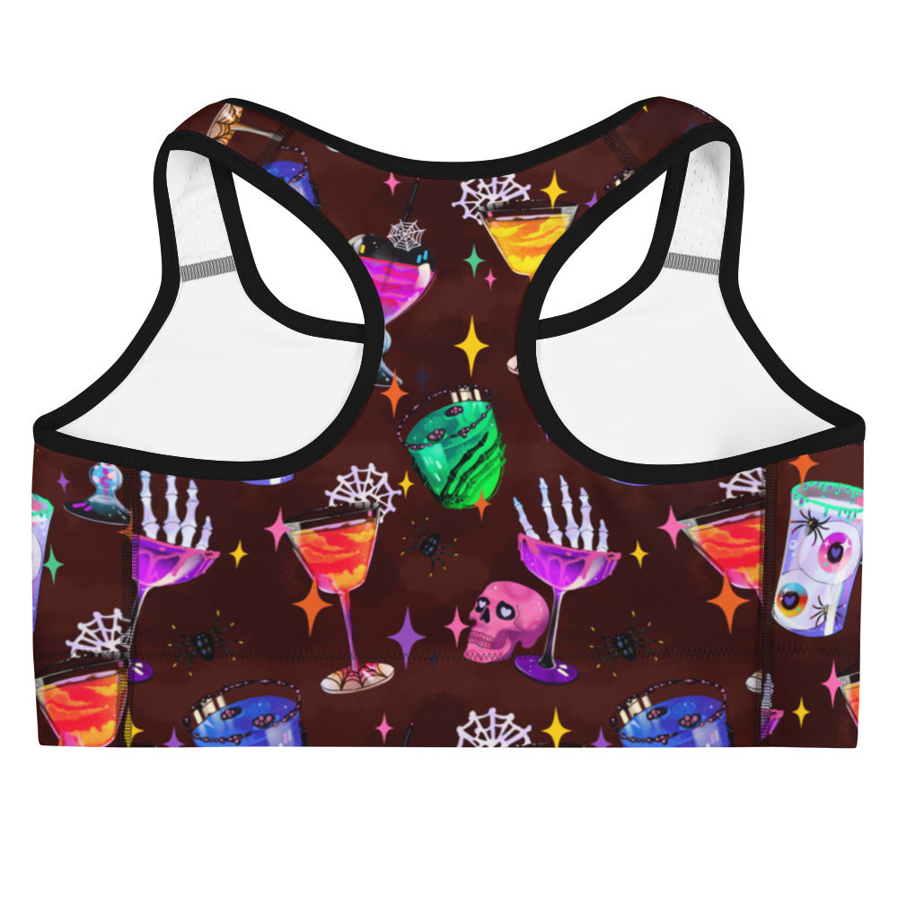 Stylish and functional, the Monster Party Sports bra features playful ghoulish cocktails for a fun workout vibe.