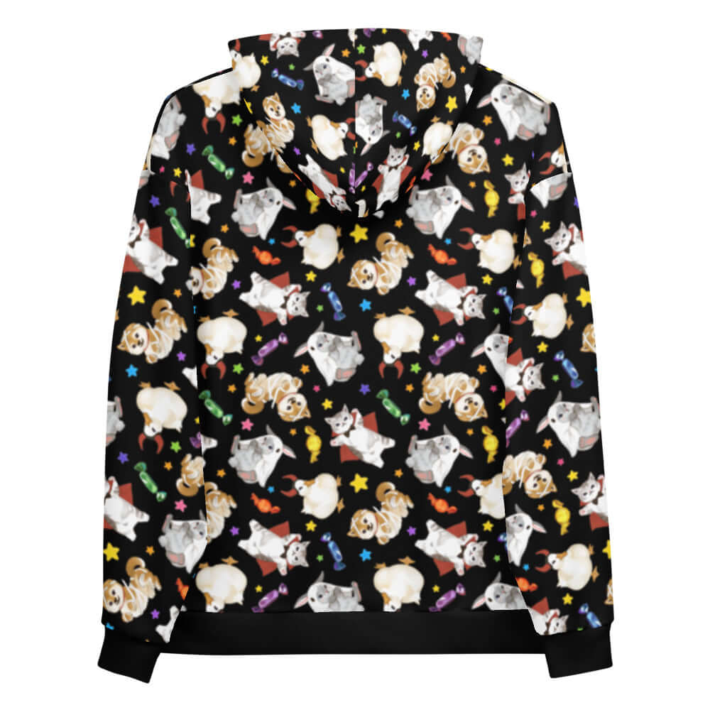 Colorful Trick or Treaters Hoodie featuring playful designs, perfect for Halloween or year-round festive wear.