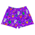 Funky Monster Party Athletic Short Shorts in vibrant purple, perfect for sports events or casual wear. Comfy and stylish!