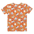 Bright orange Trick or Treaters T-shirt featuring playful designs, perfect for Halloween festivities all year round.