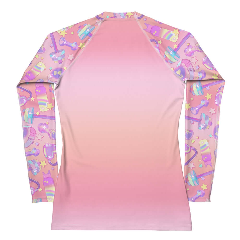 Glitter Gains Rash Guard features a stylish design, perfect for active wear and protection from the sun during sports.