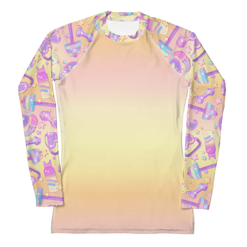 Stylish Glitter Gains Rash Guard featuring vibrant colors, perfect for active wear and outdoor sports comfort.