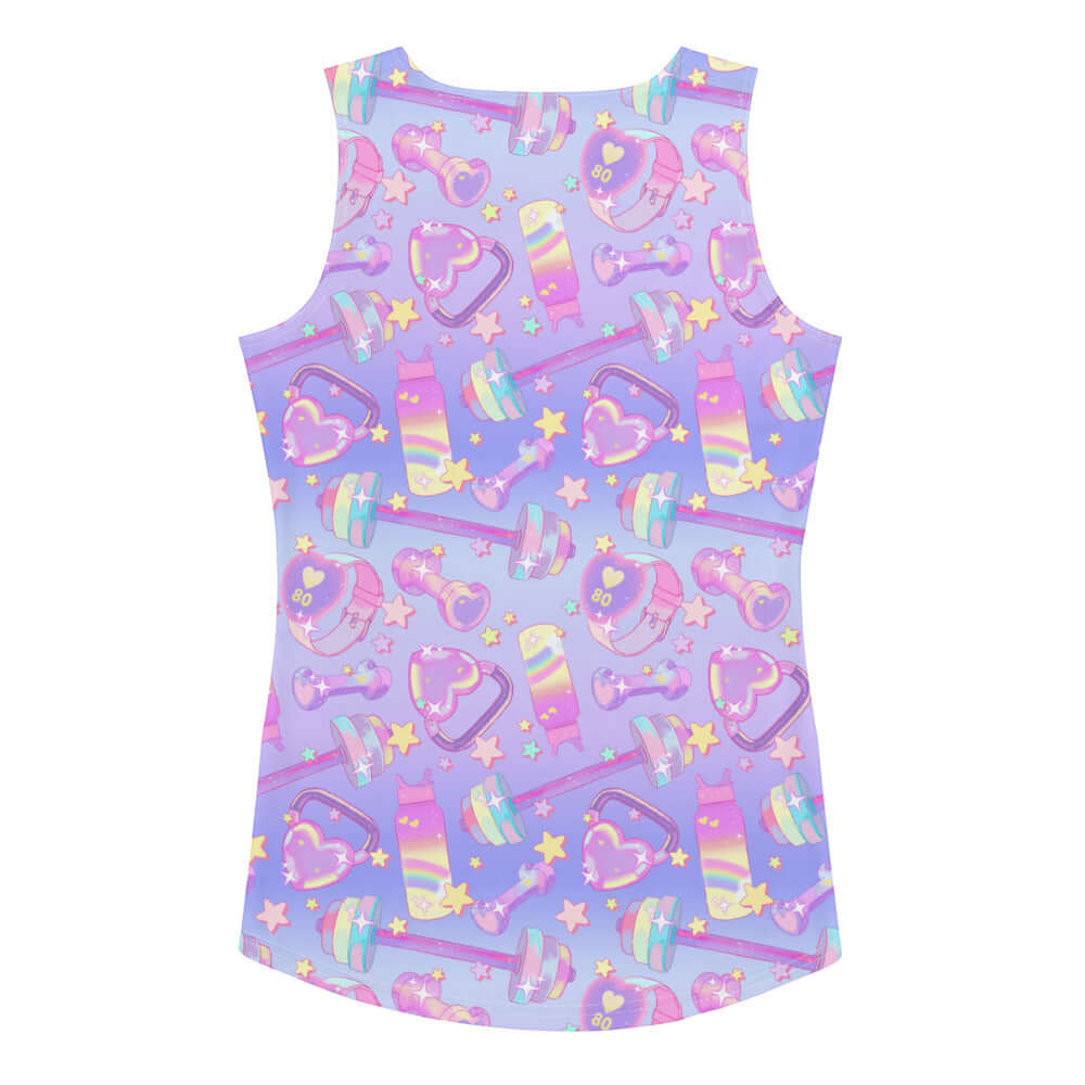 Elevate your gym style with the Glitter Gains Tank Top, featuring a fun, colorful pattern perfect for workouts.