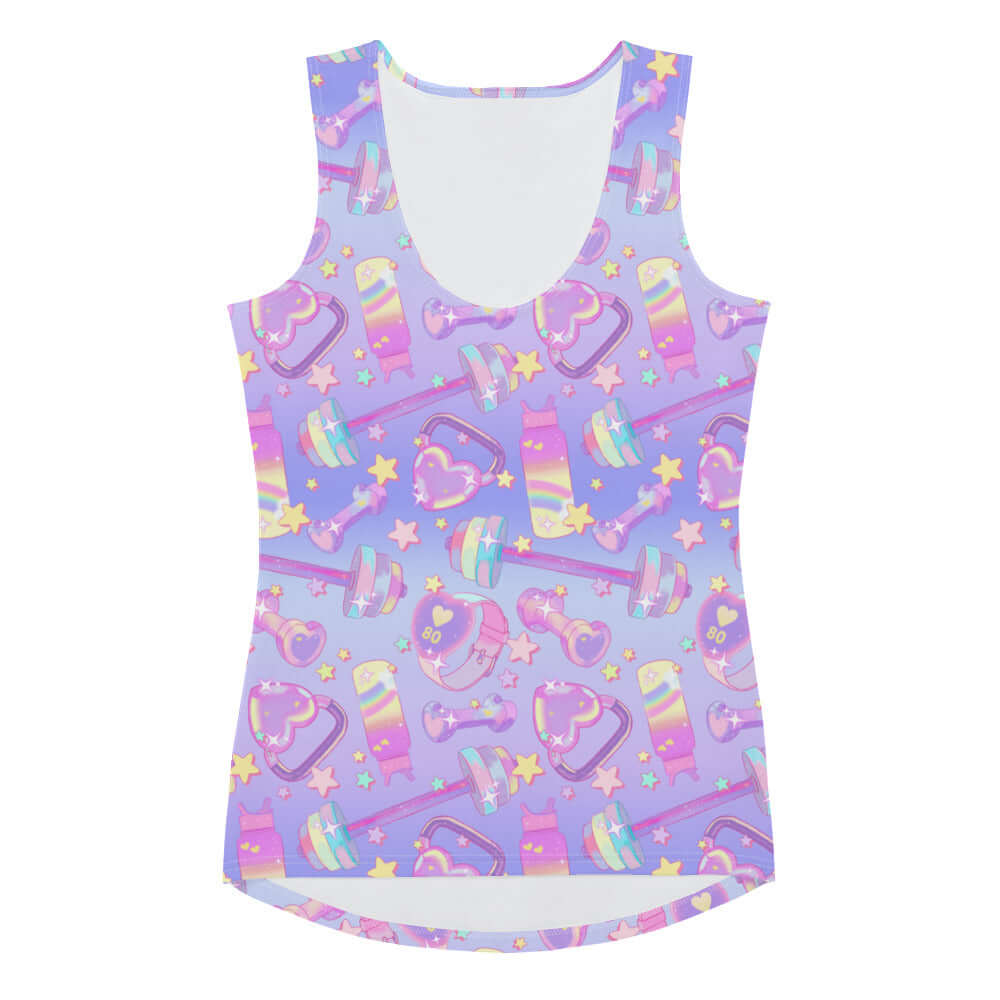 Bright and fun Glitter Gains Tank Top, perfect for stylish workouts and showing off your gains at the gym.