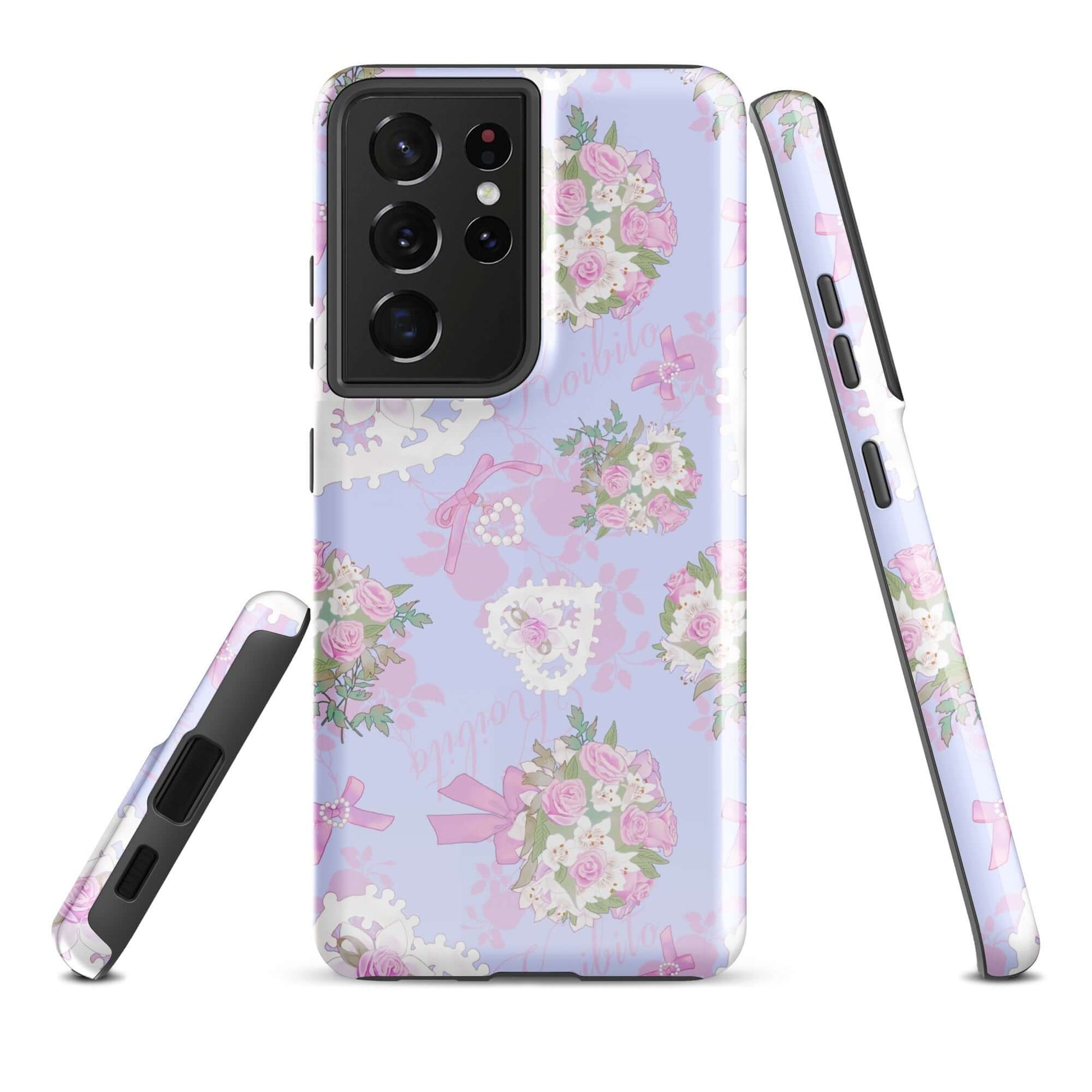 Stylish Anniversary Samsung® Tough Case features floral design and dual-layer protection for your Galaxy S21 Ultra.