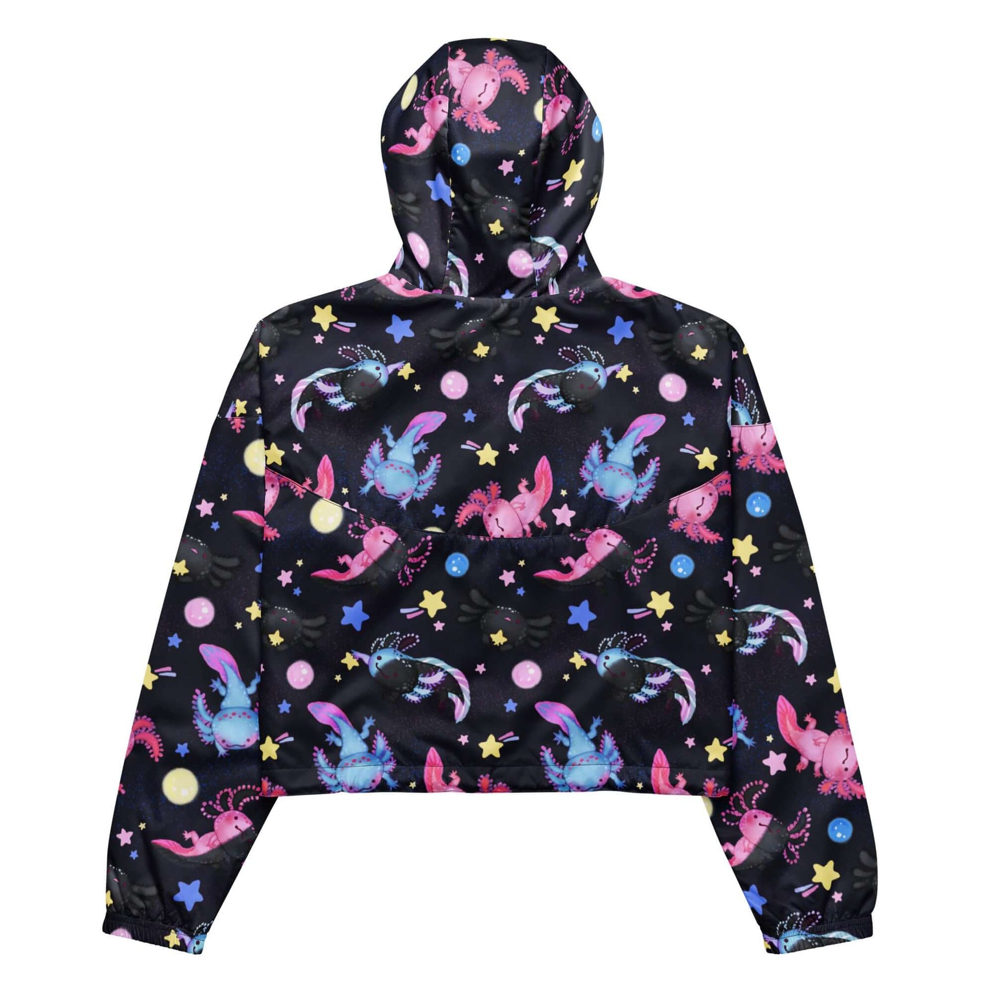 Colorful Axolotl cropped windbreaker with a stylish design, perfect for adventures and staying dry in any weather.
