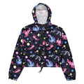 Colorful Axolotl cropped windbreaker, perfect for hiking, featuring breathable mesh lining and adjustable drawcords.