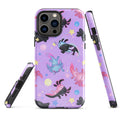 Colorful Axolotl iPhone® Tough Case featuring durable dual-layer protection for stylish phone safety year-round.