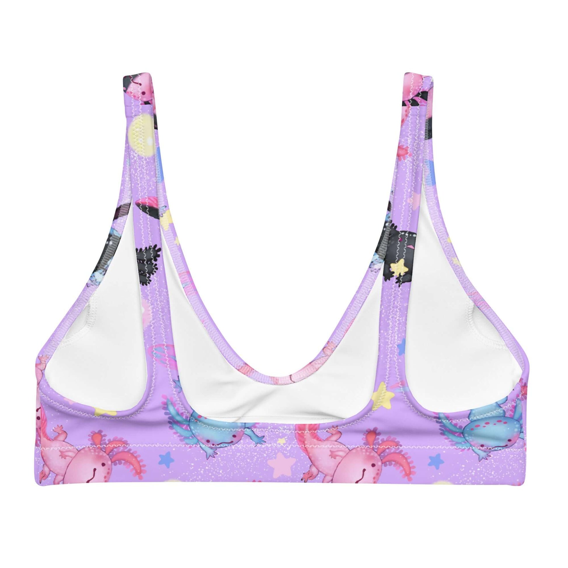 Stay stylish at the pool with the Axolotl Padded Bikini Top, featuring cute axolotls and a comfy design.