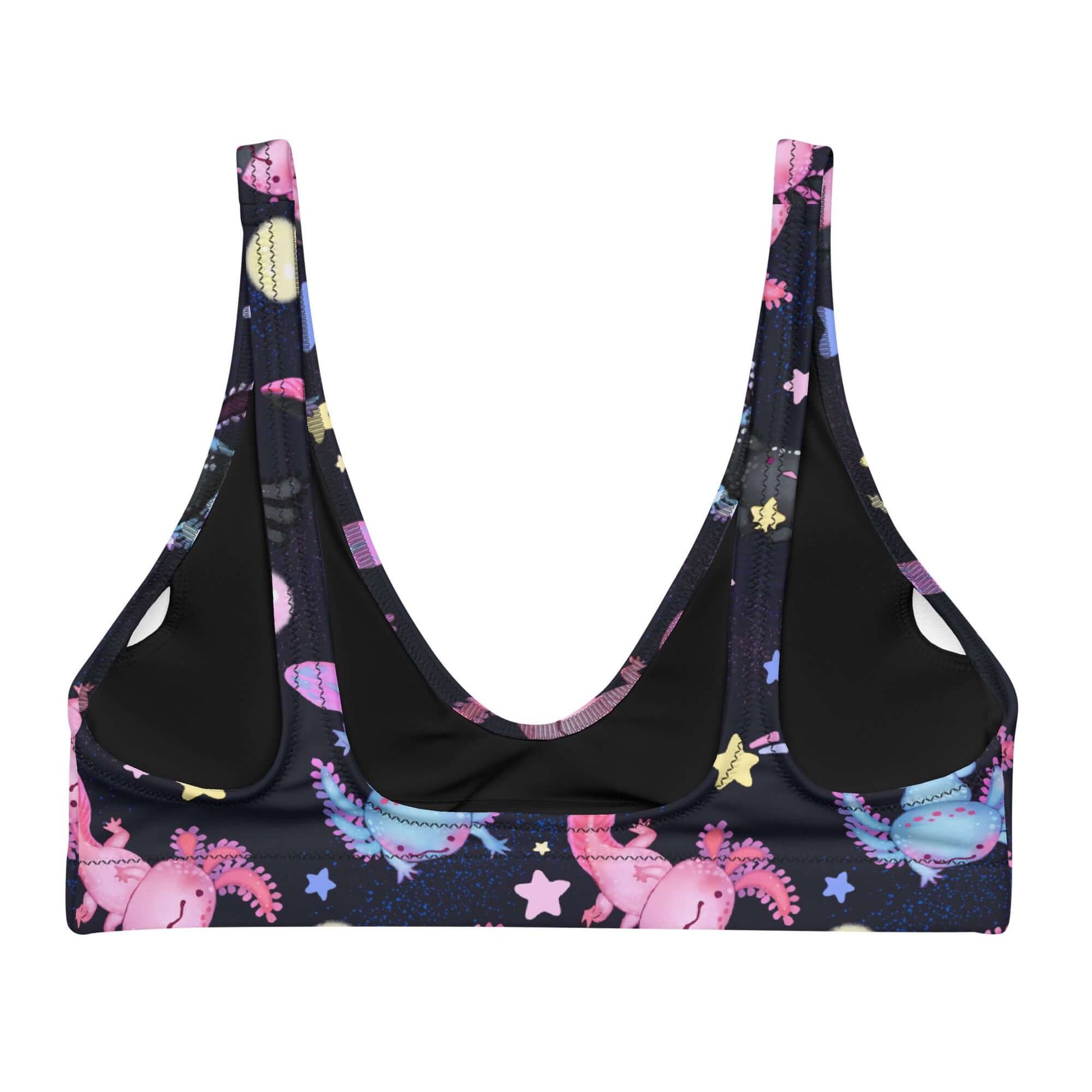 Cute and comfy Axolotl Padded Bikini Top, perfect for summer days by the pool, featuring vibrant axolotl designs.
