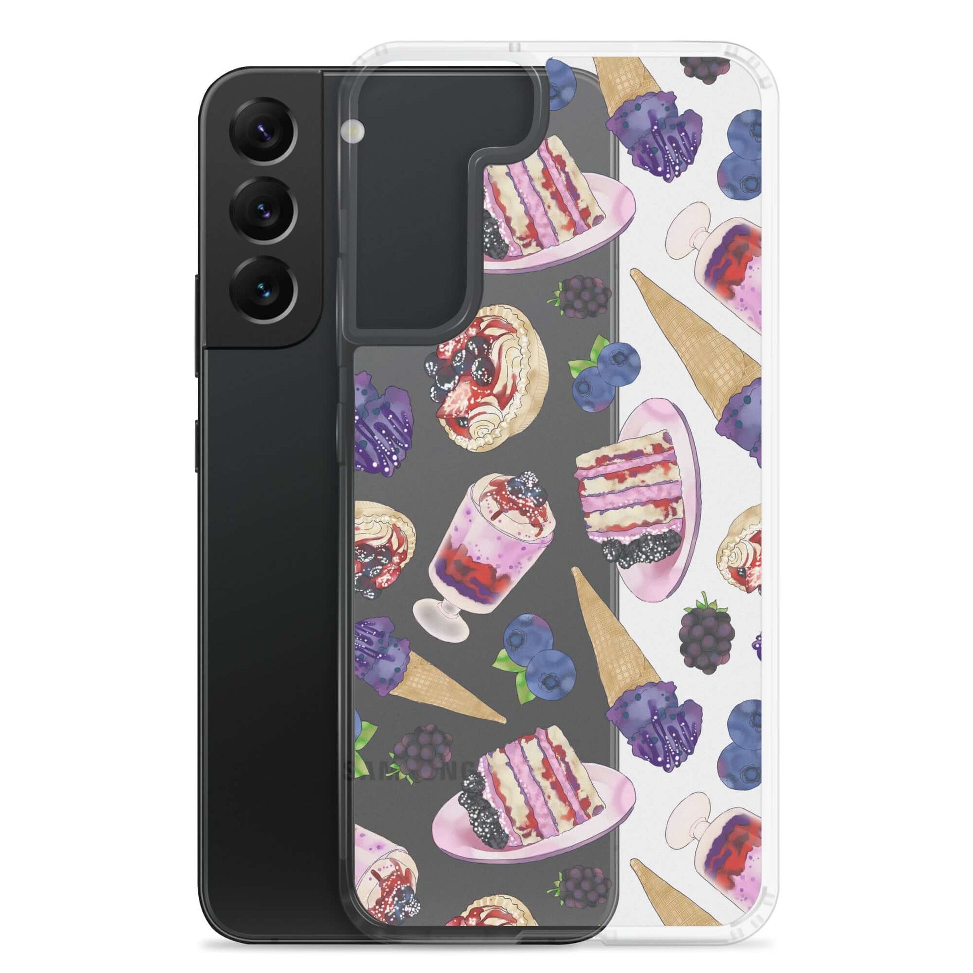 Stylish Berry Samsung® Clear Case showcases dessert-themed design while protecting your phone from damage.