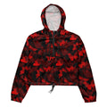 Stylish Butterfly cropped windbreaker in red and black, perfect for hiking and outdoor adventures. Lightweight and waterproof.