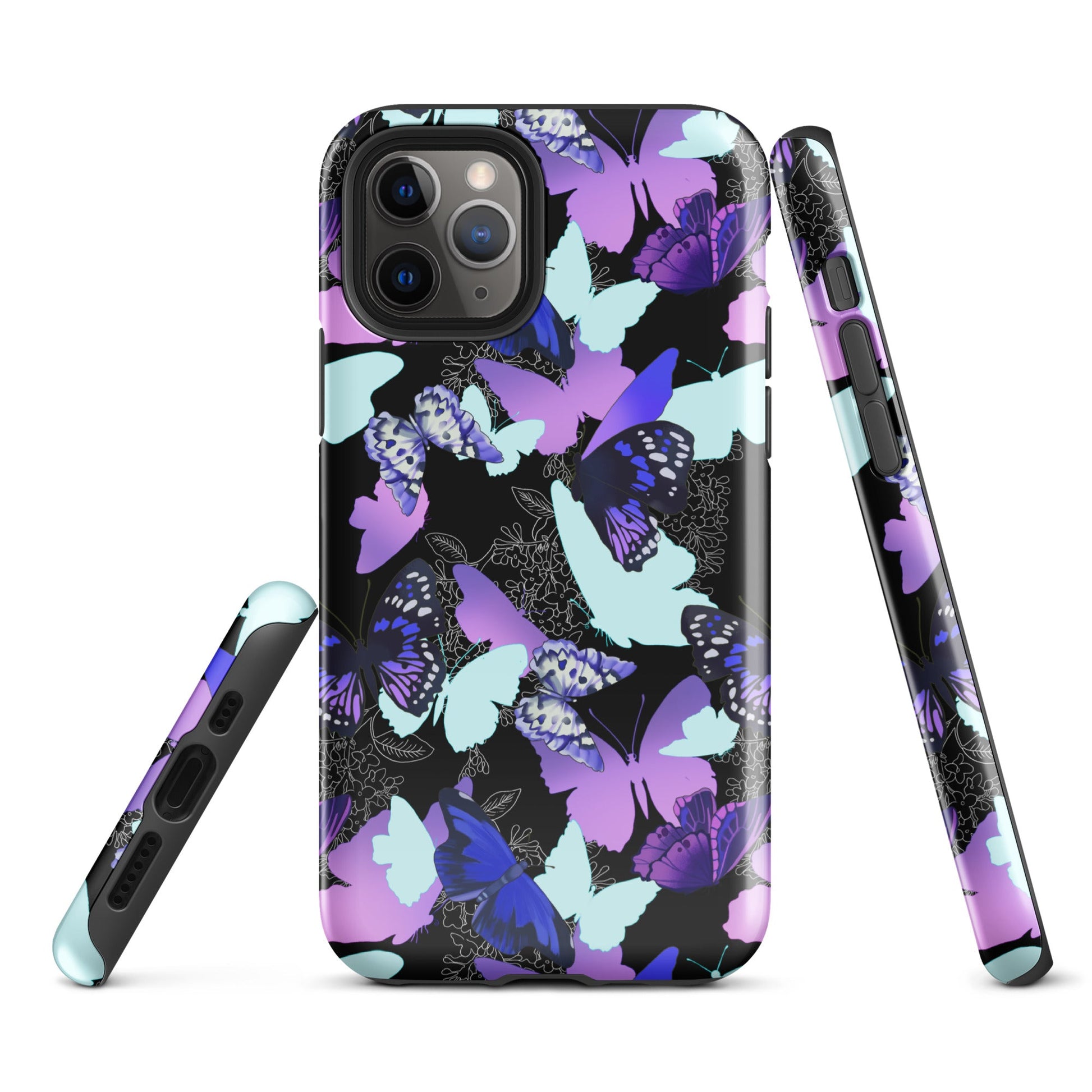 Stylish Butterfly iPhone® Tough Case with dual-layer protection and vibrant butterfly design for ultimate phone safety.