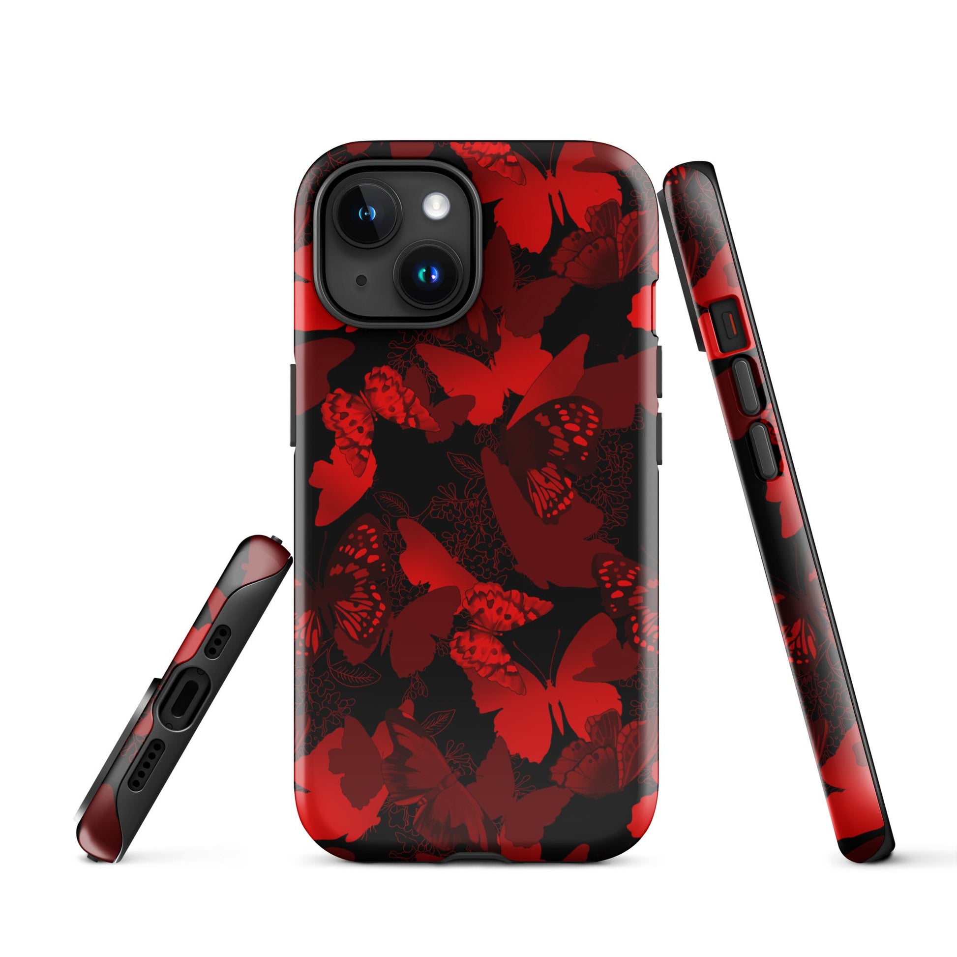 Stylish Butterfly iPhone® Tough Case features a durable design with red butterflies for maximum protection and flair.