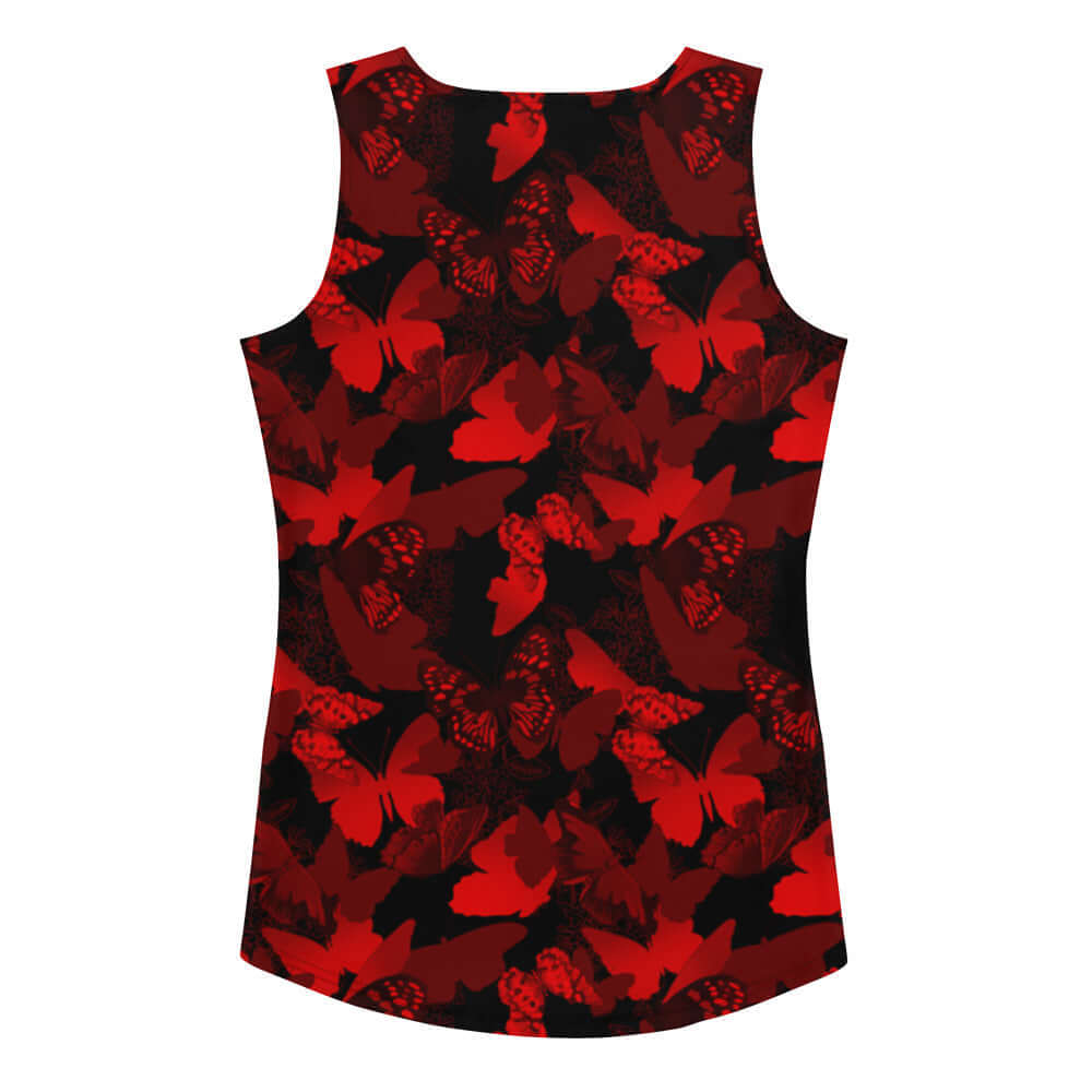 Stylish Butterfly Tank Top with red and black butterfly print, perfect for a feminine yet tough workout look.