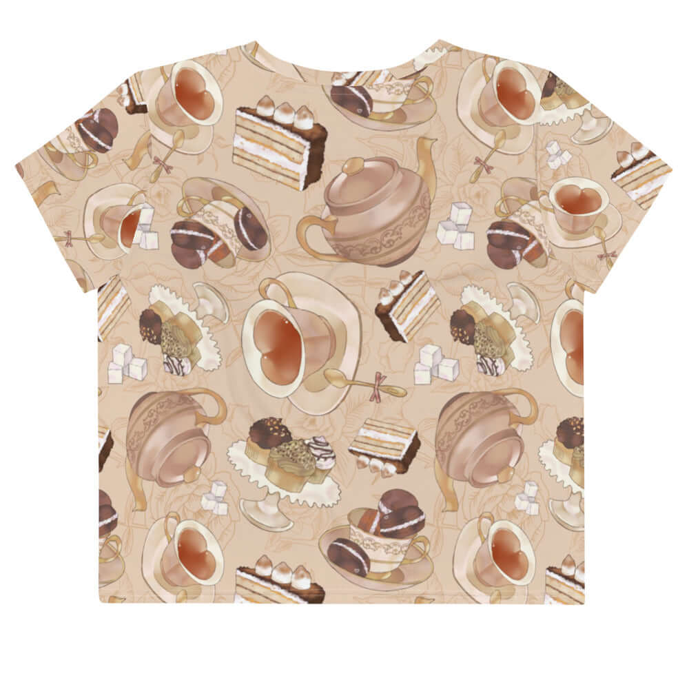 Chic Café Crop Top featuring a stylish print, perfect for home, gym, or outings with friends.
