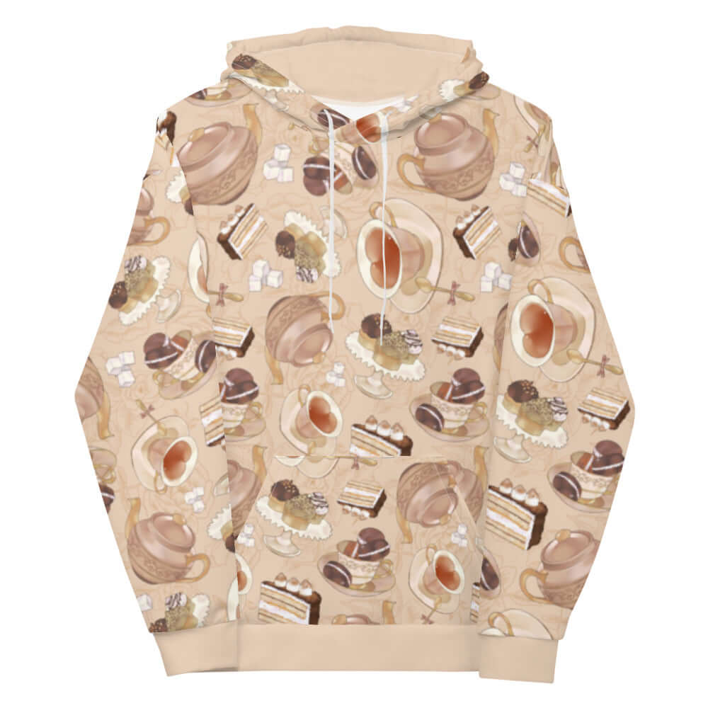 Cozy up in the Café Hoodie, featuring a delightful print of tea and pastries for a stylish, relaxed fit.