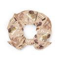 Café Scrunchie featuring a delightful coffee and dessert design, perfect for adding flair to any outfit.