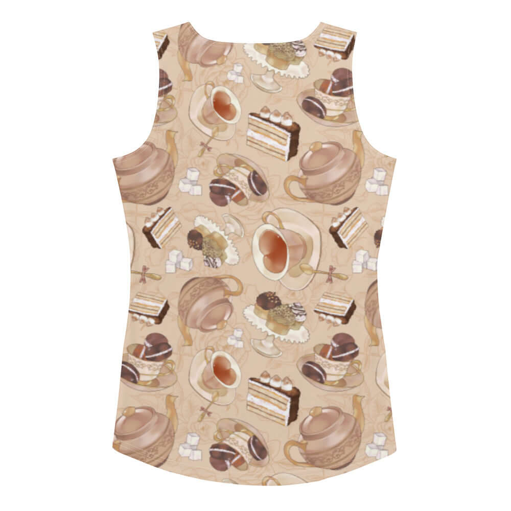 Café Tank Top featuring a playful dessert pattern, perfect for workouts and cheat days alike. Order one size down!