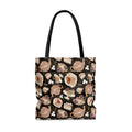 Stylish Café Tote Bag (Black) featuring a charming coffee and dessert pattern, perfect for any outing or occasion.