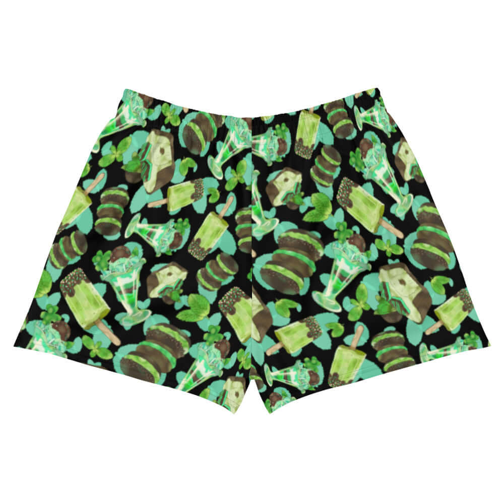 Choco Mint Athletic Short Shorts featuring a fun minty print, perfect for comfort and style during workouts.