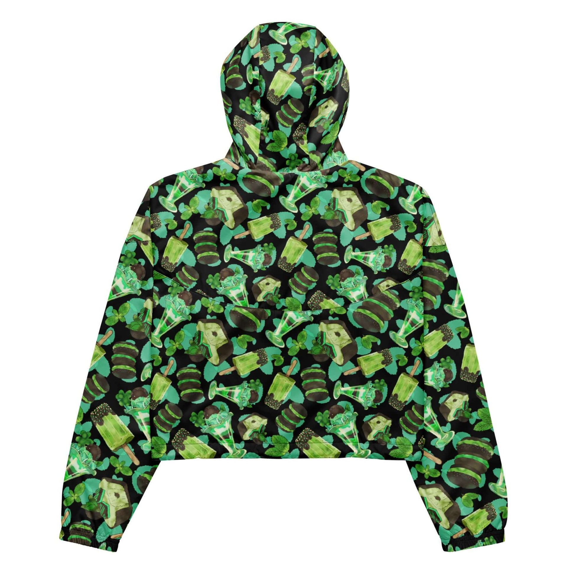 Stylish Choco Mint cropped windbreaker, lightweight and waterproof, perfect for hiking adventures with pockets and adjustable features.