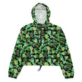 Stylish Choco Mint cropped windbreaker features a vibrant print, perfect for adventures in any weather.